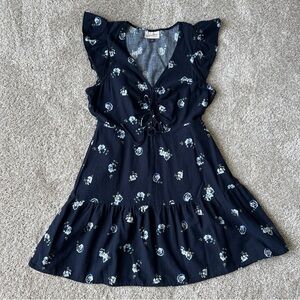 100% Cotton Small Flowy Spring Floral Navy blue Ruffle Midi Tiered Cute Dress